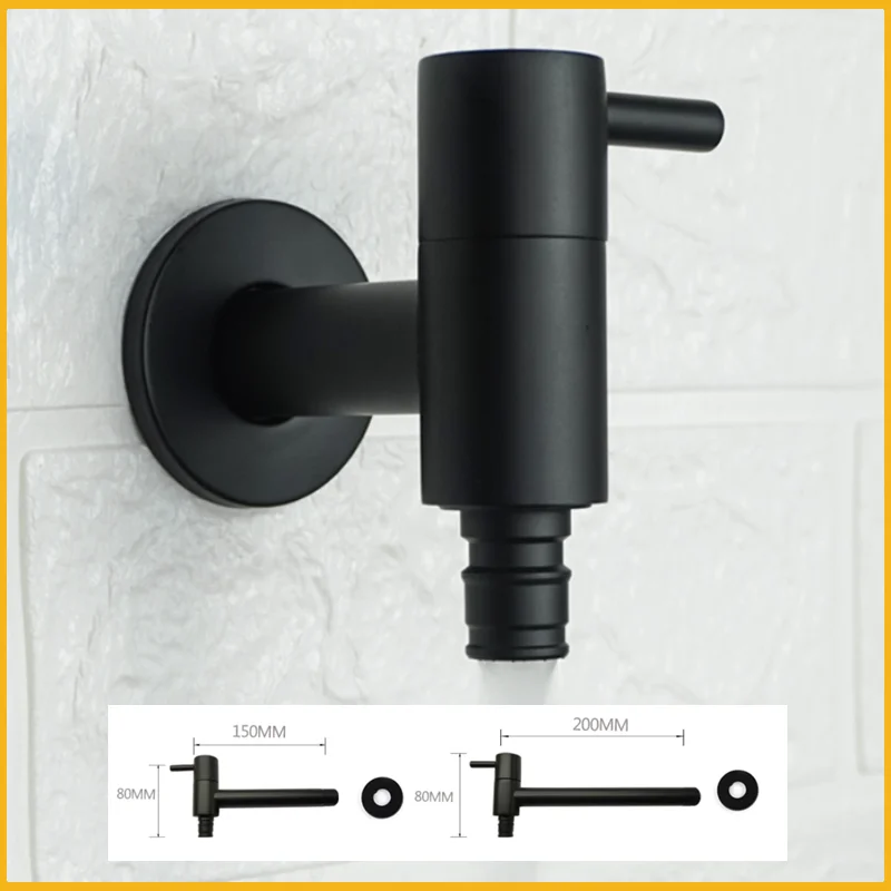 Black Brass Washing Machine Faucet Wall Mounted Single Cold G1/2 Mop Pool Faucet Outdoor Garden Bathroom Kitchen Faucet