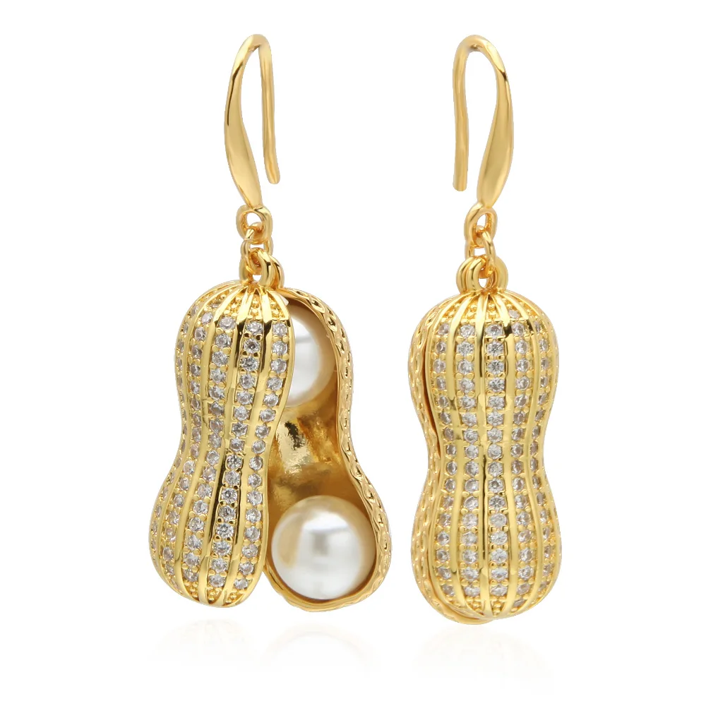 Varole Gold Farbe Erdnüsse Tropfen Ohrringe für Frauen trend ige niedliche offene Perle Modeschmuck Hochzeits geschenk