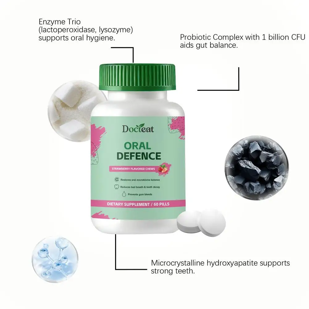 Docteat Strawberry Flavor for Oral Microbiome Balance with Hydroxyapatite Xylitol & Probiotic Complex and Daily Cleaning 60Pills - view 3