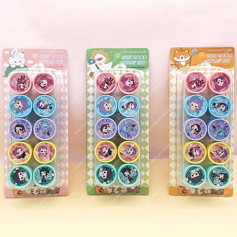 10 Uds KPop Demon Hunters sellos para niños niña dibujos animados lindo sello auto-tinta Scrapbooking DIY decoración impresa niños regalos de navidad 2026