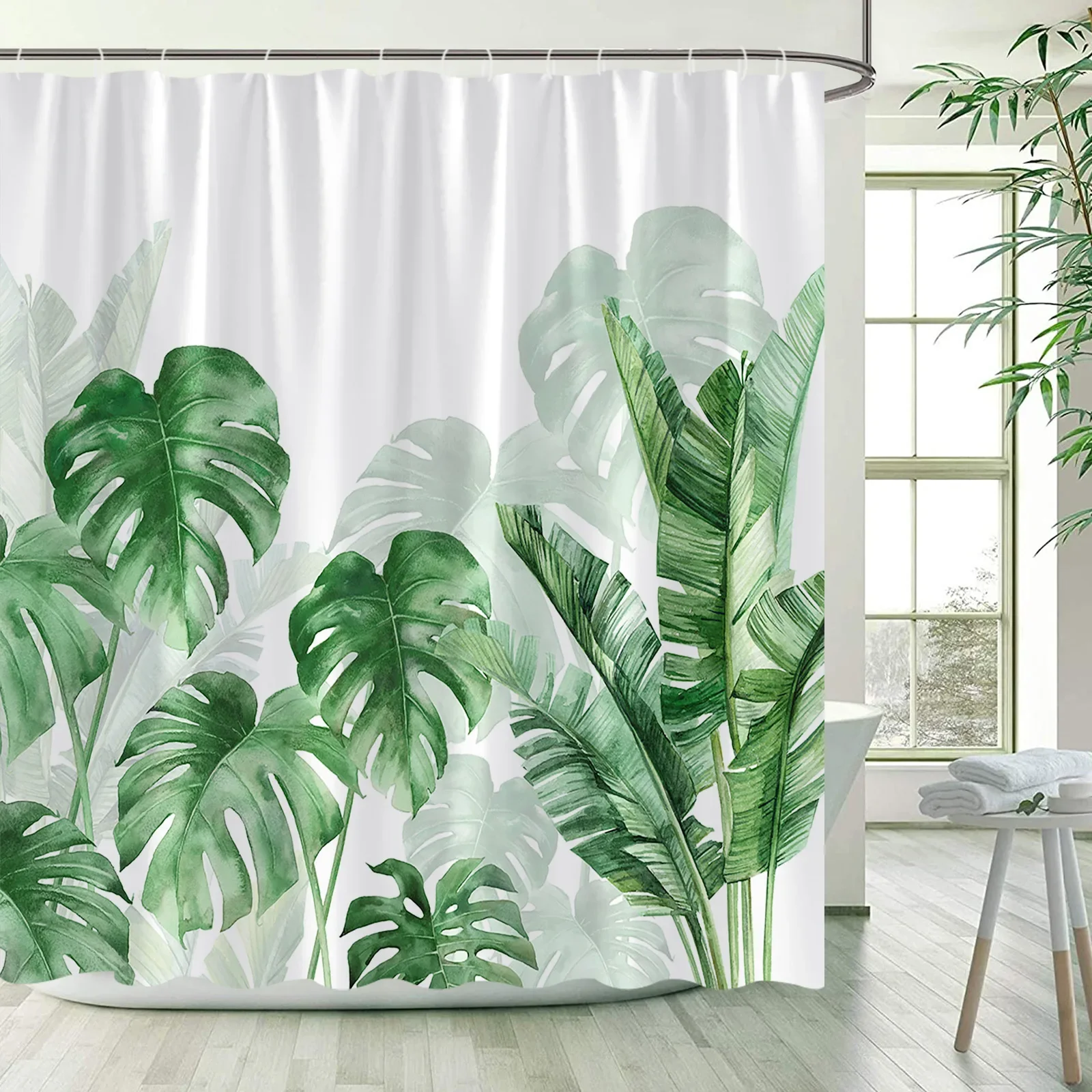 Tropical Leaves Shower Curtains Green Palm Leaf Banana Monstera Jungle Plants Hawaiian Modern Polyester Bathroom Curtain Decor