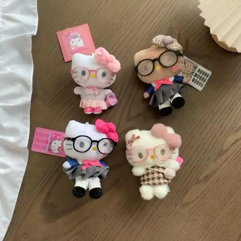Uroczy breloczek do kluczy w stylu Kawaii Sanrio Hello Kitty, mundurek JK, słodki kreskówkowy kot Kt w okularach, zawieszka dla dziewczynek, wykwintne akcesoria do torebki, prezent.
