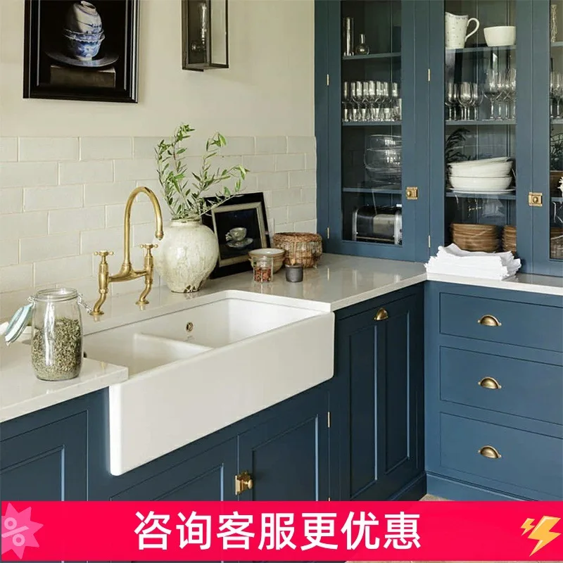 Kitchen cabinet integrated with sink, under table basin, ceramic large export, American style household vegetable washing basin