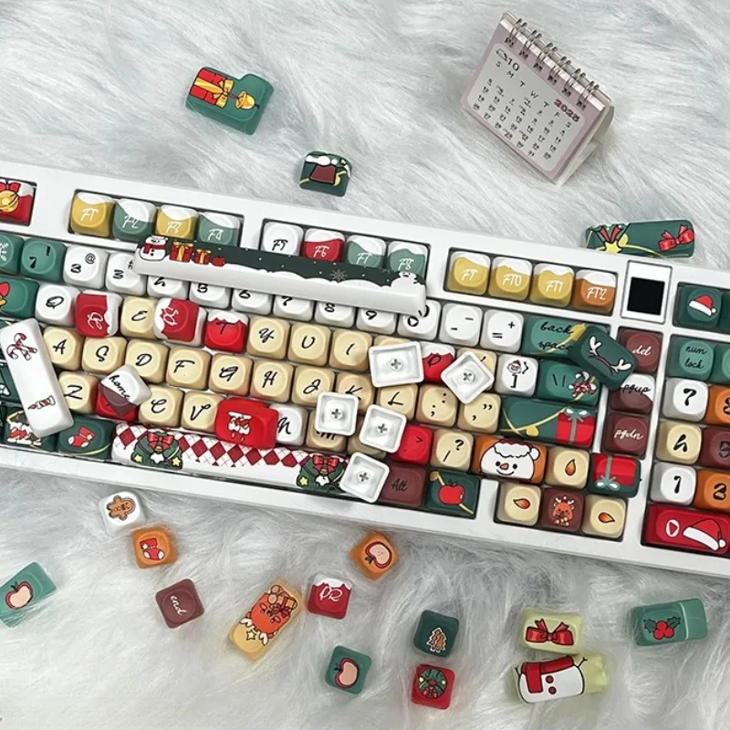 

Рождественская тема, колпачки для клавиш с профилем MOA, аниме, 129 клавиш, PBT, сублимация, на заказ MX, механическая клавиатура, колпачки для клавиш, Рождественский подарок