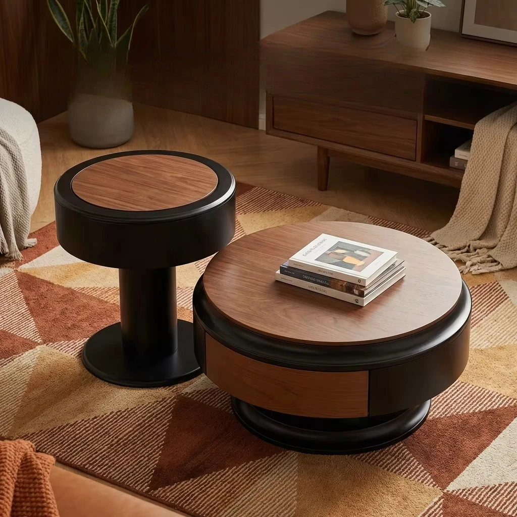 #Modern Two-piece Design, Coffee Table, Wooden Board, Glossy Paint, Easy To Clean, Durable, Household Living Room