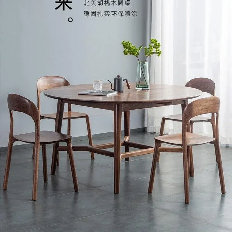 

North American black walnut all solid wood dining table Nordic large apartment creative round table combination turntable home