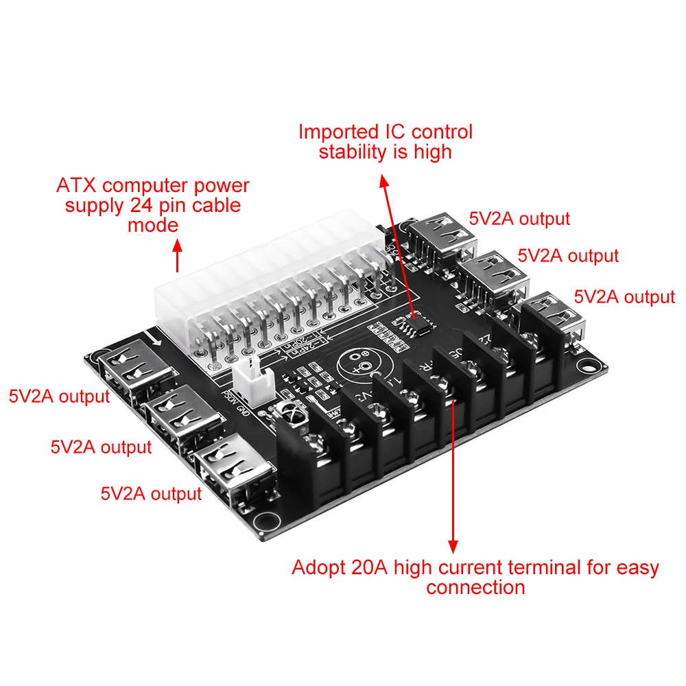 24 pinów zasilacz tabliczka zaciskowa zestawów akrylowa skrzynka USB do ładowania komputera płytka przyłączeniowa moduł zasilania 12V -12V 5V 5VSB