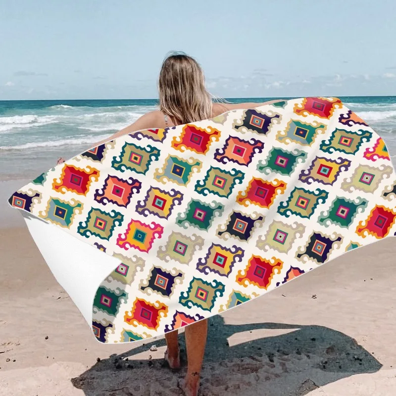 

Colorful Ethnic Print Beach Towel Oversized Polyester Travel Bath Towel Quick Dry Outdoor Camping Surf Swim Pool Summer Blanket