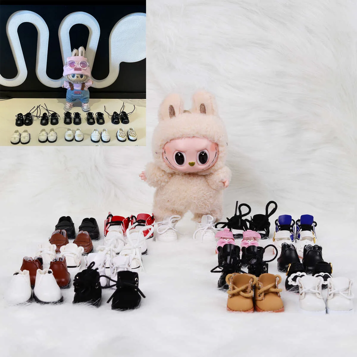 17cm Labububu Fashionable Canvas Shoes High-End Customized Leather Shoes Vinyl Doll Pendant Cute Rain Boots