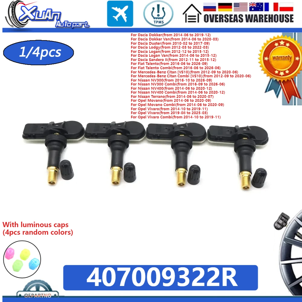 

TPMS Tire Pressure Sensor New For Mercedes-Benz Citan For Dacia For Nissan NV300 NV400 433MHZ 407009322R A4539051701 407001628R