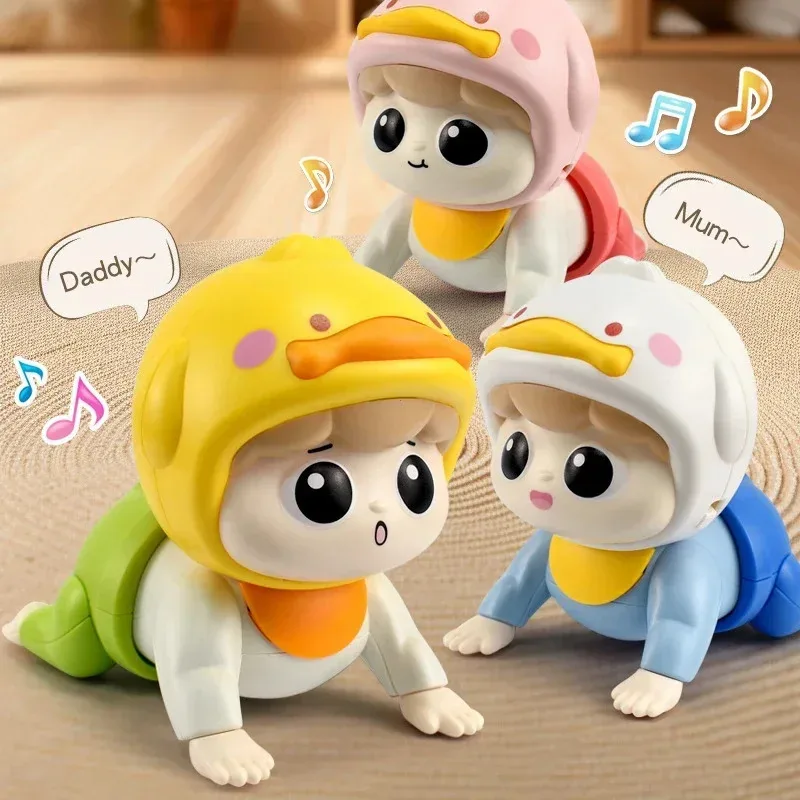 음악이 있는 기어다니는 인형 아기 장난감 1개, 0-1세, 기어다니기 교육 및 머리 들어 올리기 훈련