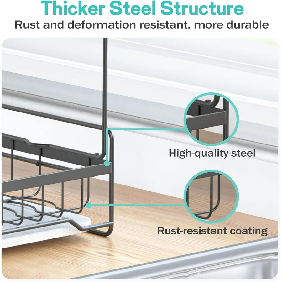 Dish Drying Rack with Stone Drying Mat, 2 Tier/Quick-Drying/Stainless/Super Sturdy/Space-Saving, Dish Strainers for Kitchen Coun