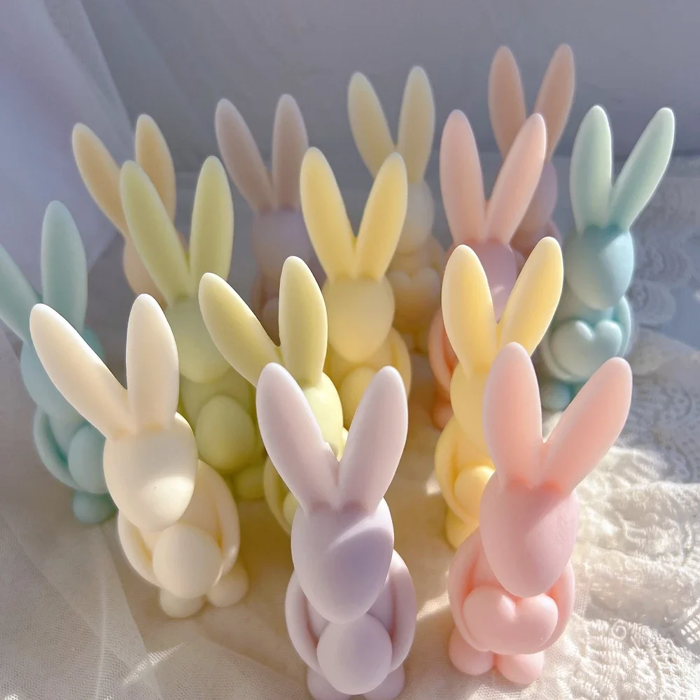 Long Eared Rabbit Silicone Candle Molds Egg Bunny Silicone Mold Heart Animal Wax Mould Easter Home Decor