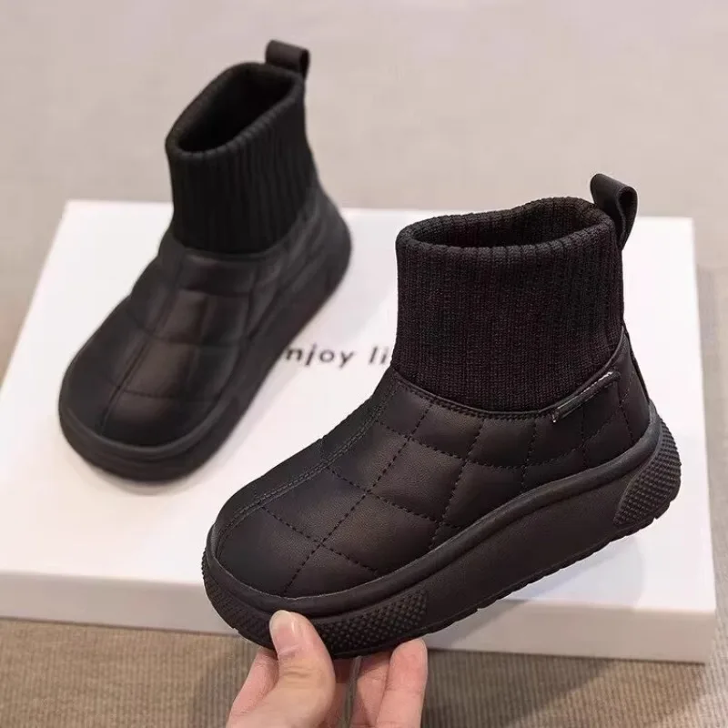الأطفال أحذية الثلوج 2-18 سنة الكاكي مبطن سميكة الفتيان الفتيات أحذية قطنية الشتاء الأسود لينة عدم الانزلاق الاطفال جورب الأحذية