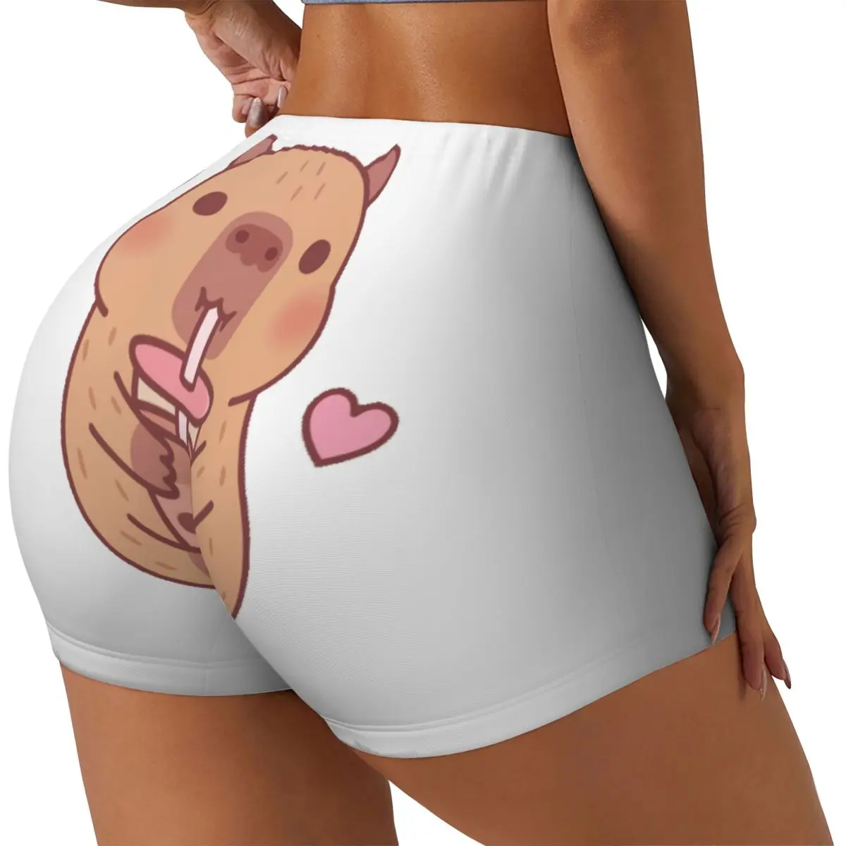 Custom Cute Capybara Loves Bubble Tea Volleyball Biker Workout Shorts Women's Gym Athletic Yoga Shorts