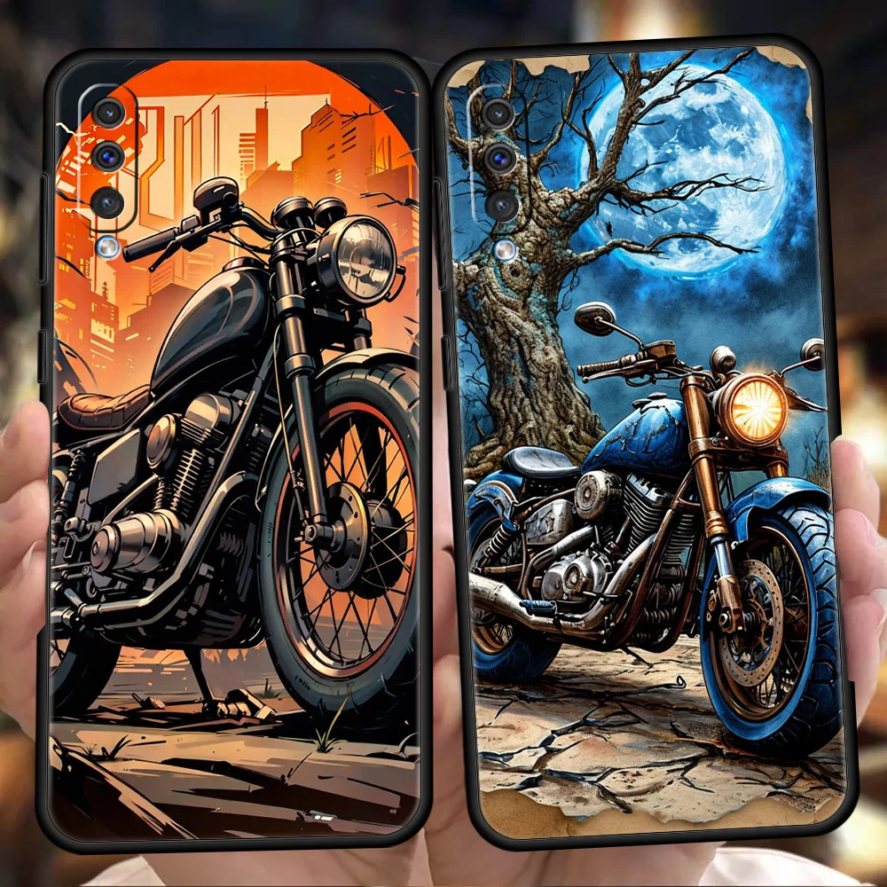 Phone Case for Samsung Galaxy A56 A36 A26 A06 A16 A24 A36 A54 A14 A42 A22 A20 A12 A10 Soft TPU Colors Vintage Motorcycle Painted