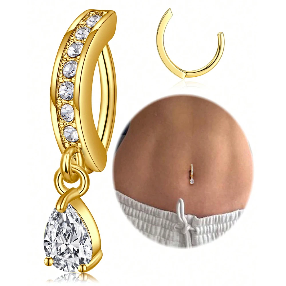1PC 14G 10mm Belly Button Ring, Clicker Belly Rings, Stainless Steel CZ Belly Button Piercing, Reverse Navel Rings Body Jewelry