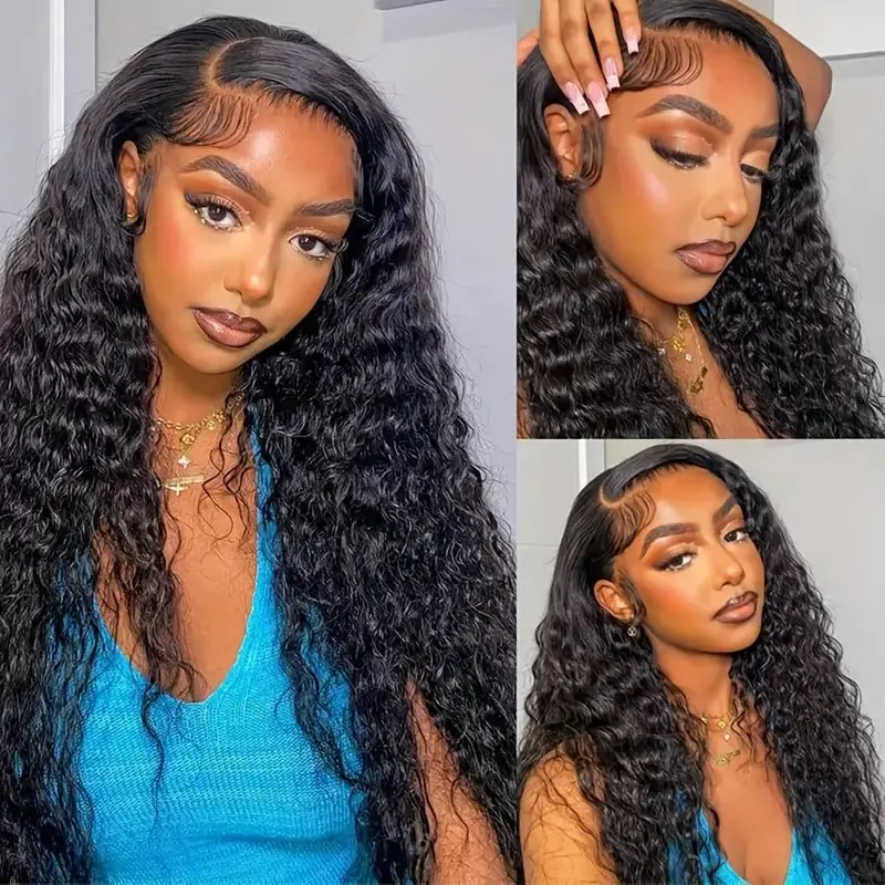 150 Density Natural Black 34 Inches 5x5 Glueless Wig Curly 13x6 Lace Front Wig Deep Wave Full For Women Human Hair Wigs