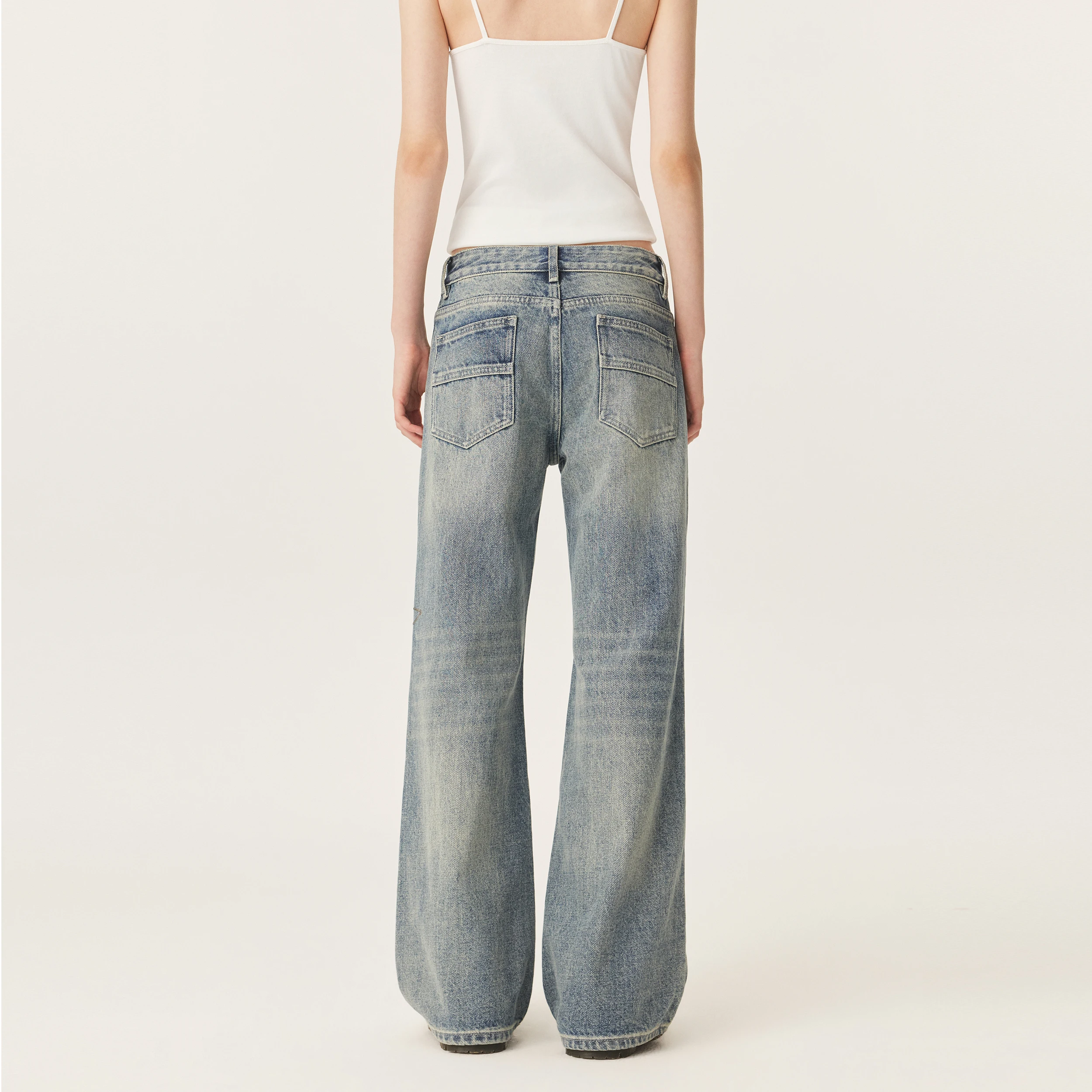YESCCI Retro Washed Women's Jeans Autumn Star Rhinestone Wide Denim Pants Vintage Stylish Casual Trousers For Woman Y726081120