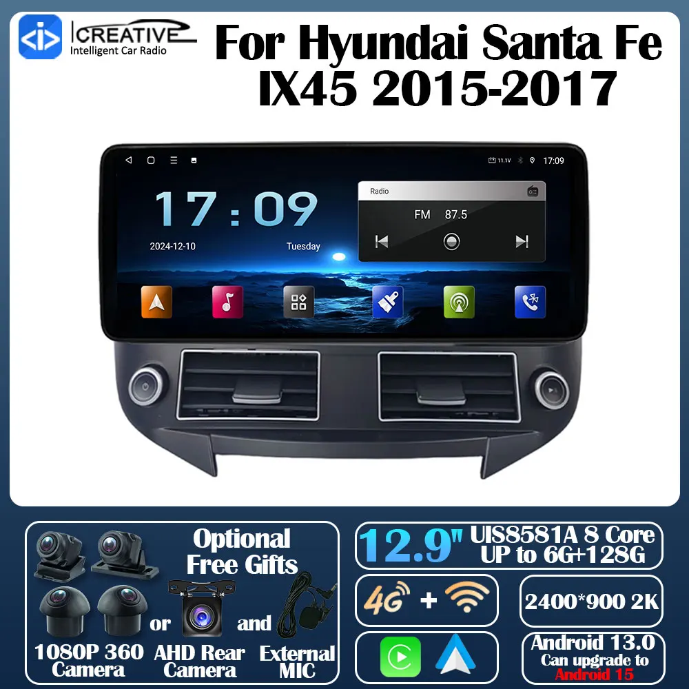 Android 13 Car Radio For Hyundai IX45 2015-2017 Carplay Auto Multimedia Stereo 360 Camera Navi GPS Intelligent Video Player 5G