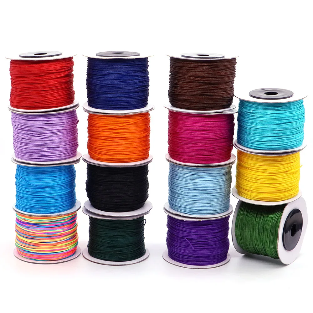 100 jardas/Rolo 0.8mm Cor Nylon Cord Fio Nó Chinês Macramé Cord Pulseira Trançada String DIY Jóias Borlas Beading Tópico