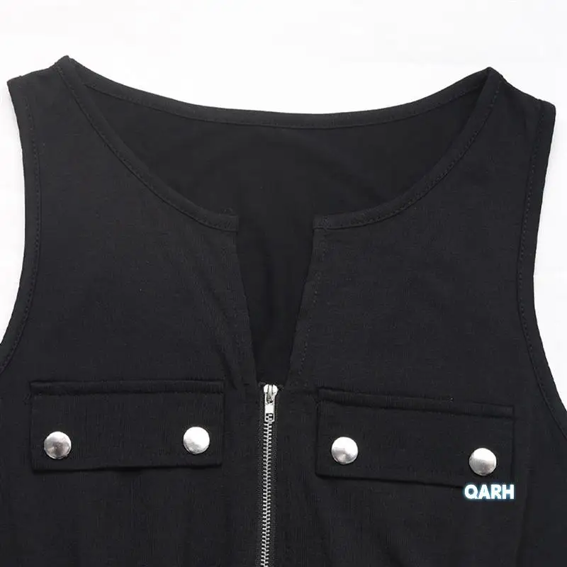 여성 여름 민소매 지퍼 포켓 캐주얼 반바지 점프수트