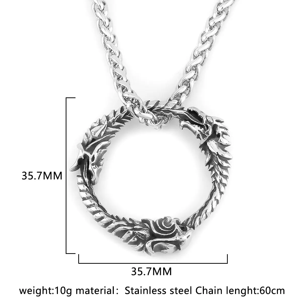 Stainless Steel Vikings Dragon Ouroboros Pendant Scandinavia Nordic Culture Rune Amulet Necklace Men\'s Punk Hip Hop Jewelry