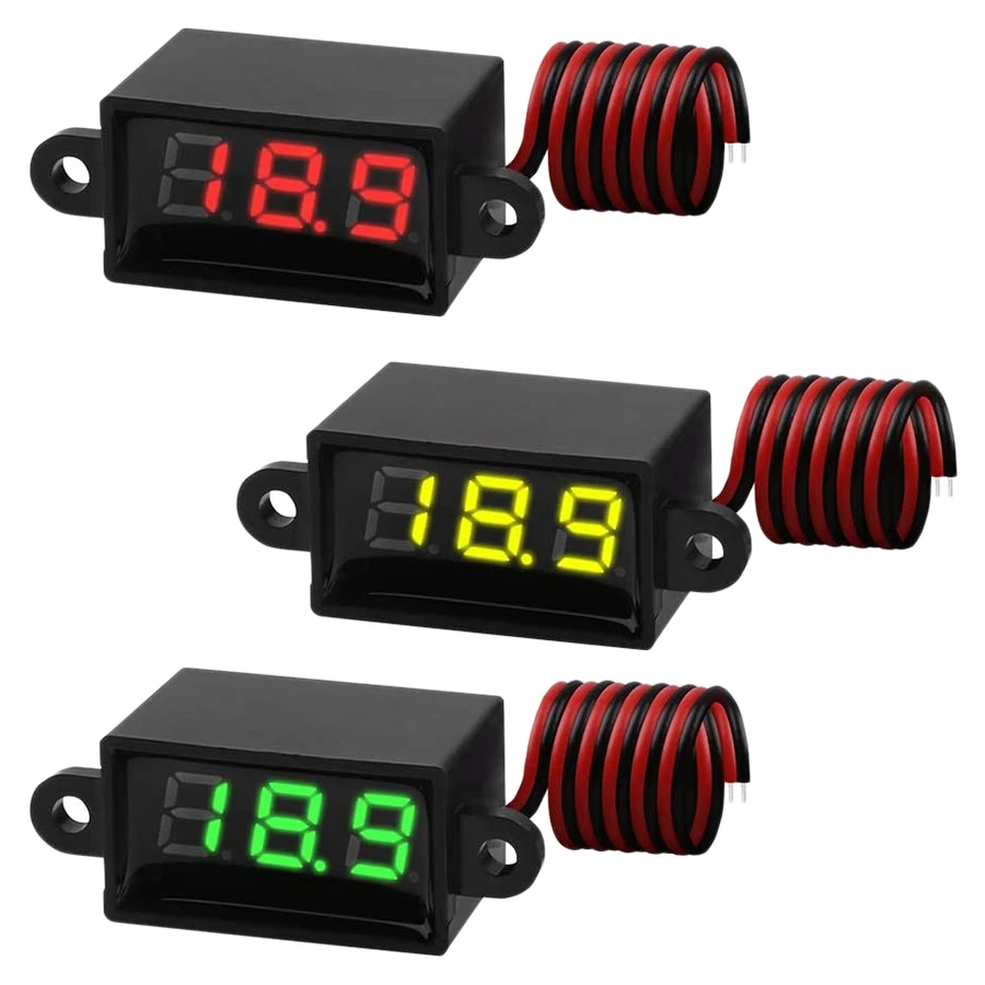 3 Pcs Voltmeter Gauge Tester,0.28 Inch 2-Wire 3.0V-30V Digital DC Waterproof Voltmeter