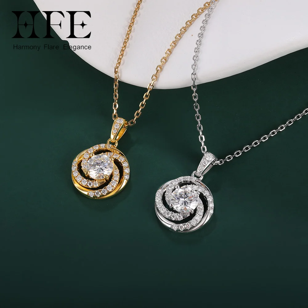 

HFE Moissanite 1CT Diamond Rotate Pendant Necklace in D Color VVS1 925 Silver Chain for Women's Birthday Party Wedding Jewelry