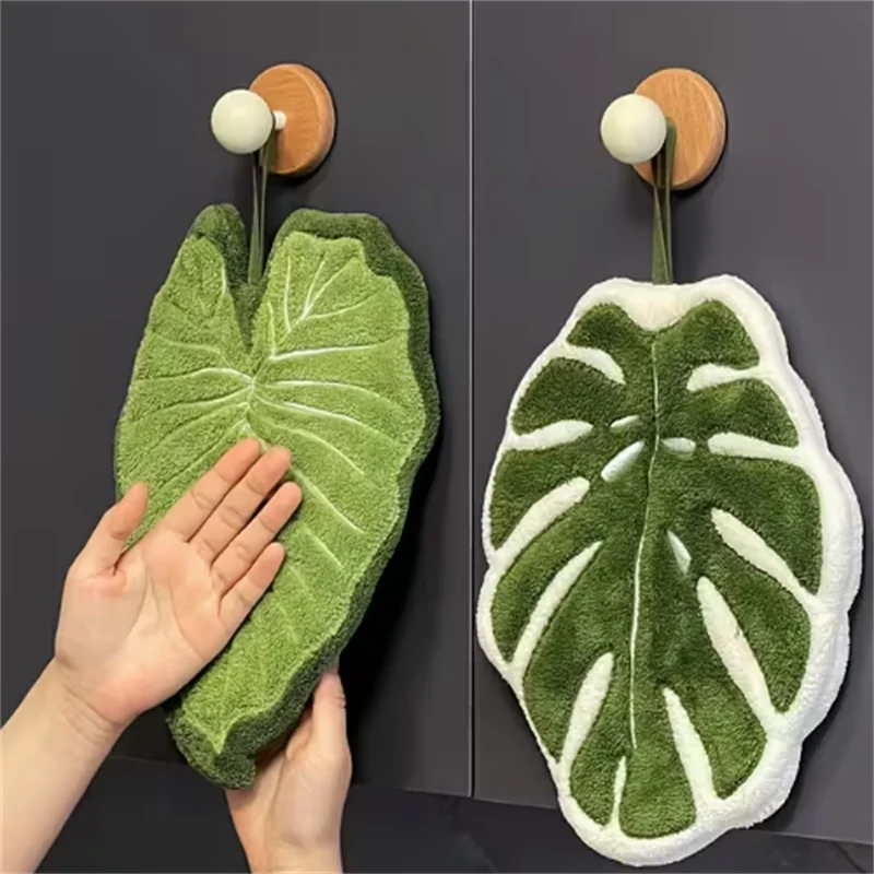 1pcs Random color Creative Leaf Bathroom towels, hangingtype, absorbent material suitable for bathroom, dining room, kitchen