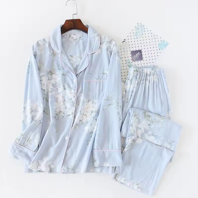 Spring / Summer New 100% viscose long-sleeved trousers ladies pajamas suit 3XL plus size long Sleepwear women's home Nightwear - Image 17