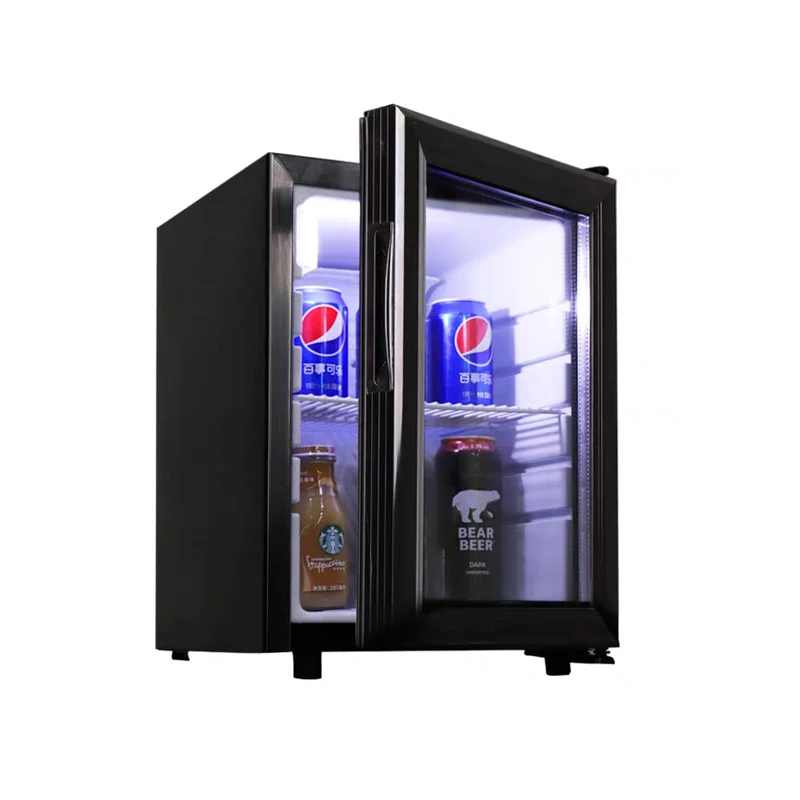 21L Mini Fridge High Quality French Door Refrigerator with Glass Door Portable Battery Operated Cooler for Hotels