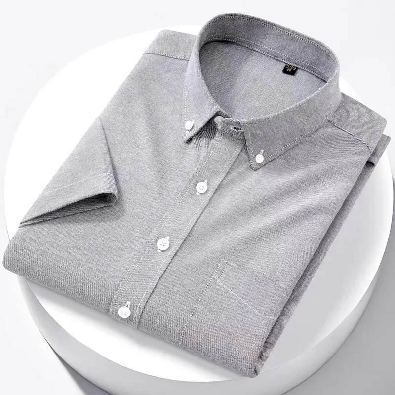 Luxury Men's Oxford Shirt 100% Cotton Short Sleeve Causal Stripe Solid Summer Sc58a21a163754ab4b320bfbaaf533abfh