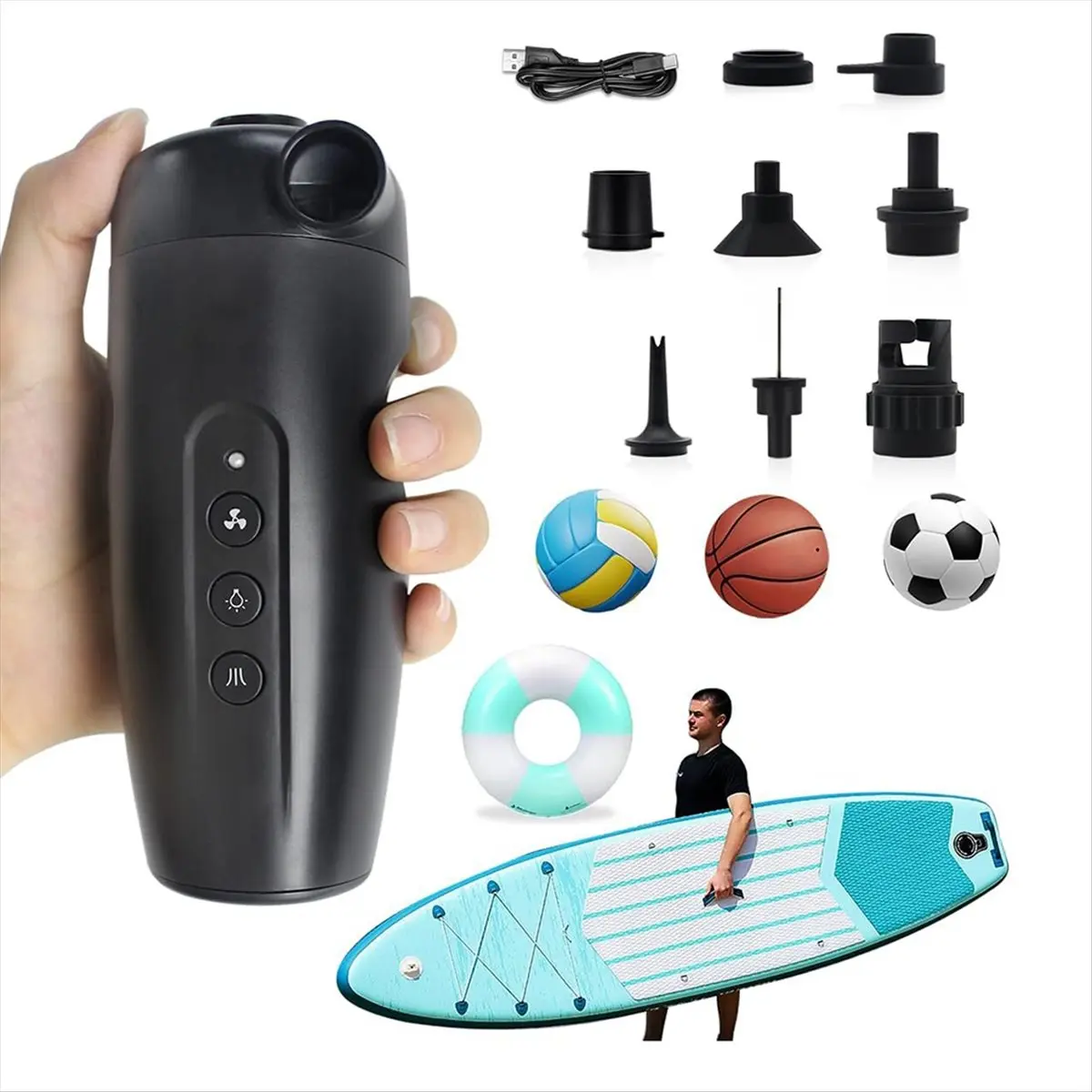A99X Portable Electric Air Pump for Inflatables, 20PSI Rechargeable Air Pump for Air Mattress Beds, Boats, Pool Floats