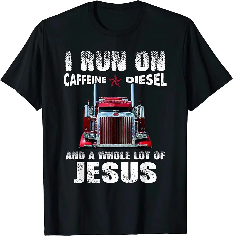 Mens Caffeine   Christian Trucker Distressed T-Shirt  Tees High Quality 100%Cotton Short Sleeve