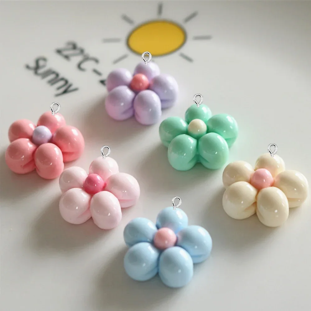 10PCS Shiny Balloon Flower Flat Back Charms For Earrings Bracelet Hairpin DIY Jewelry Pendants Decoration Accessories
