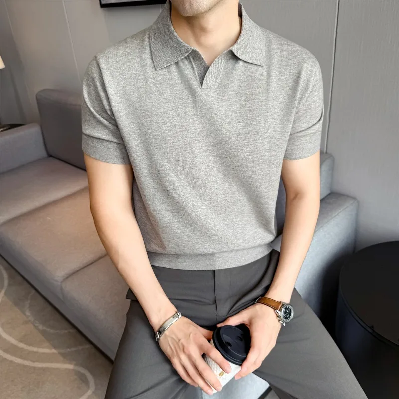 

Summer Modal Wool Seagull Neck Short Sleeved T-shirt for Men Versatile Casual Business Social Polo T-shirt Men Clothing 2026