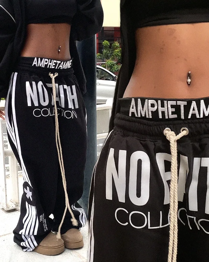 High street fashion Y2K lettera a righe ricamo modello pantaloni sportivi da uomo larghi alla moda Pantaloni hip hop gotici Harajuku rock