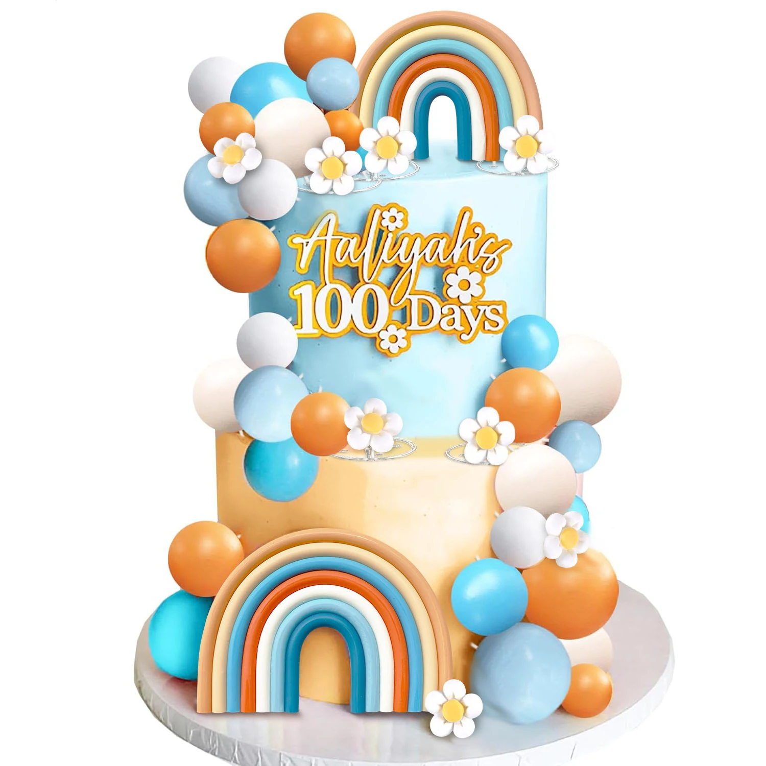 Groovige Kuchendeckel, Boho-Kuchendekorationen mit Blumen-Regenbogenkugeln für Mädchen, Geburtstagsfeier, Hippie, Boho, groovige Partyzubehör