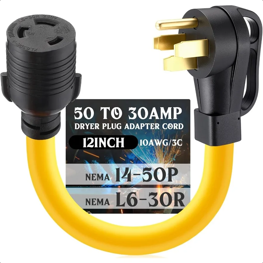 

RV Generator Welder Adapter Compatible with NEMA 1450P to L630R 50A 4 Prong Male Plug to 30A 3 Prong Locking Female Receptacle