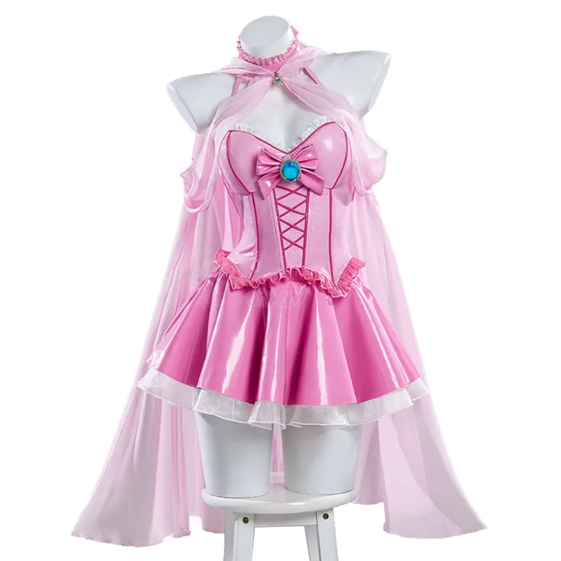 

Princess Peach Cosplay Costume Women Sexy Corset Leather Short Dress Cloak Anime Lovely Uniform Halloween Carnival Party Clothes