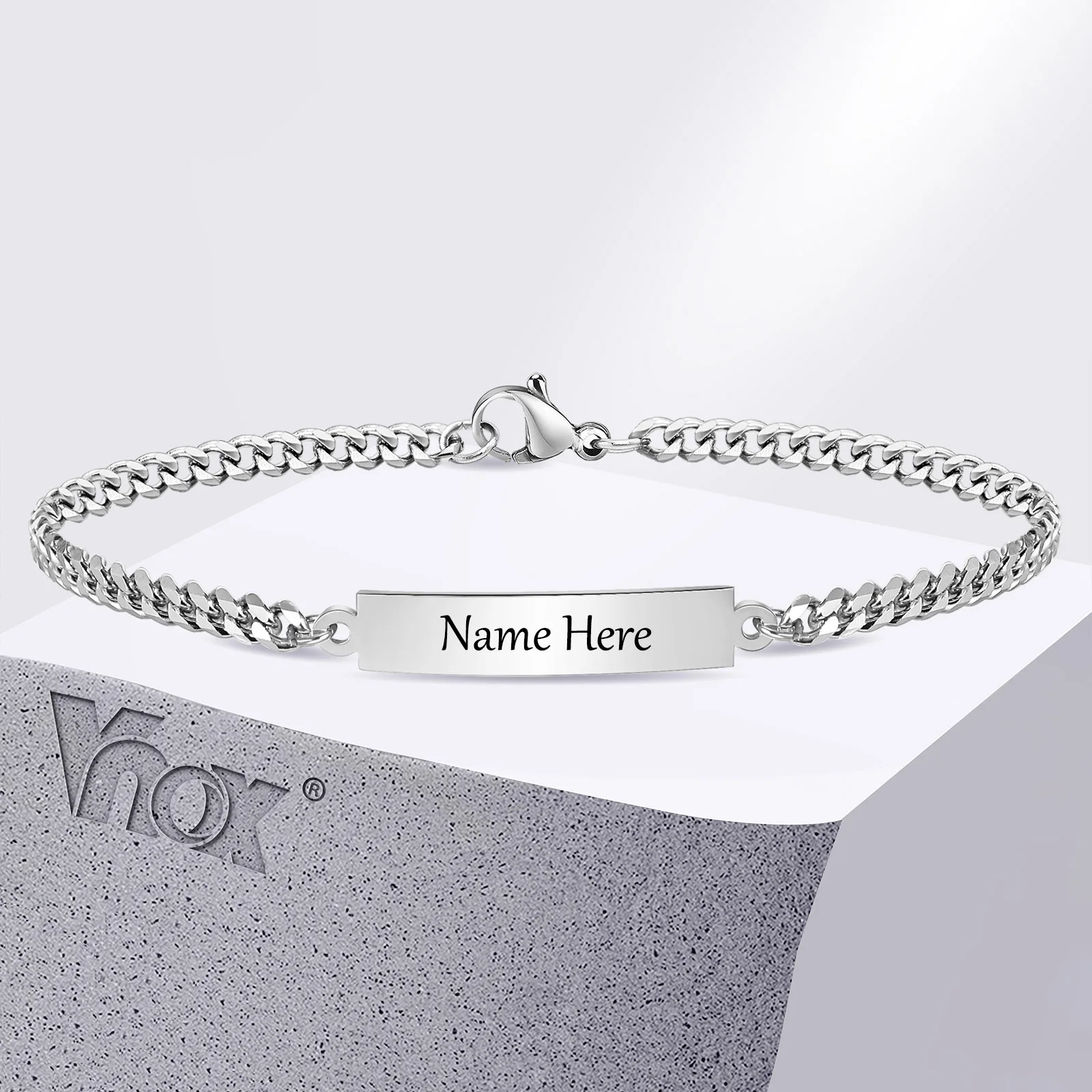 

Vnox Custom Slim Chain Bracelets for Men Women, Waterproof Stainless Steel Nameplate Bracelets, Personalized Name Gift