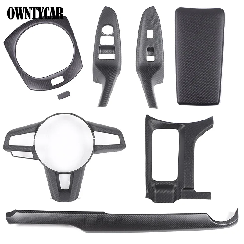 Matte Real carbon fiber For Mazda MX-5 2016+ Center Control gear shift Panel Multimedia Panel Cover steering wheel frame Sticker