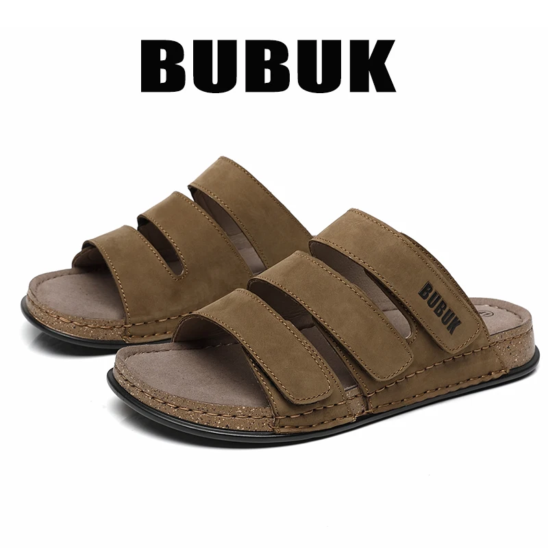 Bubuk Neue Herren-Sandalen mit Korksohle, Dreifach-Riemen, Verstellbare Casual Slip-Ons mit Klettverschluss, Rutschfeste Outdoor-Strandsandalen in Großen Größen – Detail 8