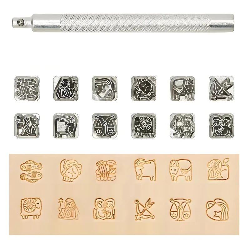 12 Pattern Leather Stamping Stable Zinc Alloy Leather Embossing Set For Handmade Wallets Belts And Jewelry high quality