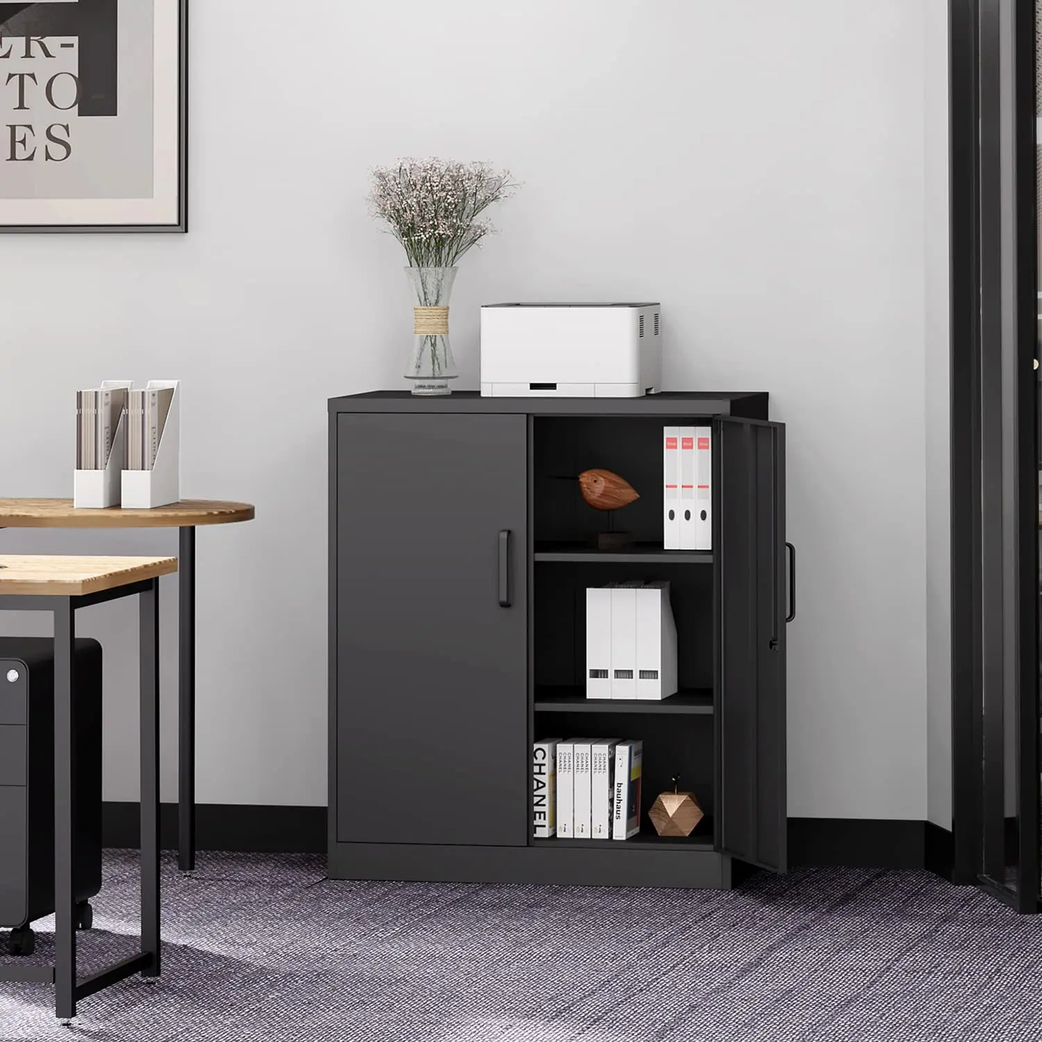 Metal Storage Cabinet 2 Doors & 2 Adjustable Shelves 35.5