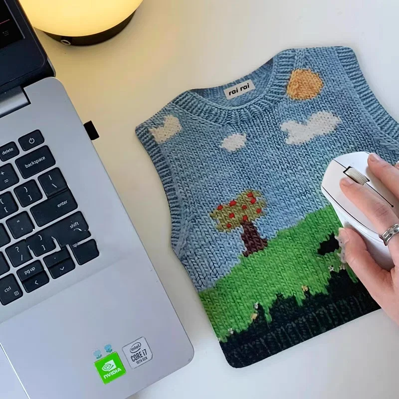 1pc schattig gebreide trui ontwerp muismat-schattige pixelboom, schapenlandschap gaming esthetiek, antislipbasis, wasbare bureaumat