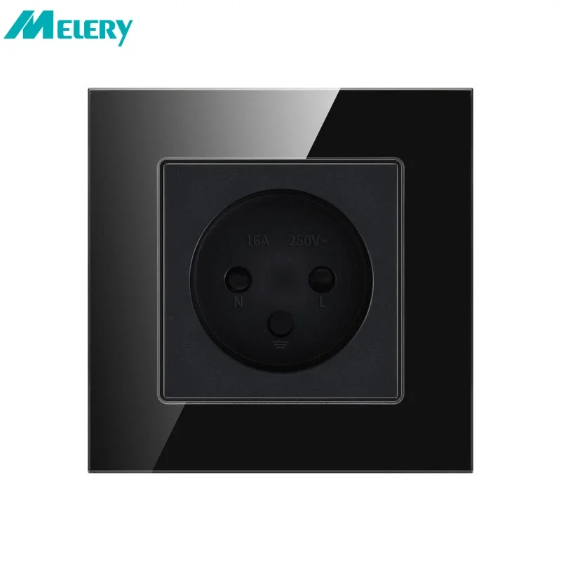 Melery Israel Wall Outlet Electrical Power Socket 16A Crystal Glass Panel 90-250V Plug White/Black/Gold for Home Office Kitchen