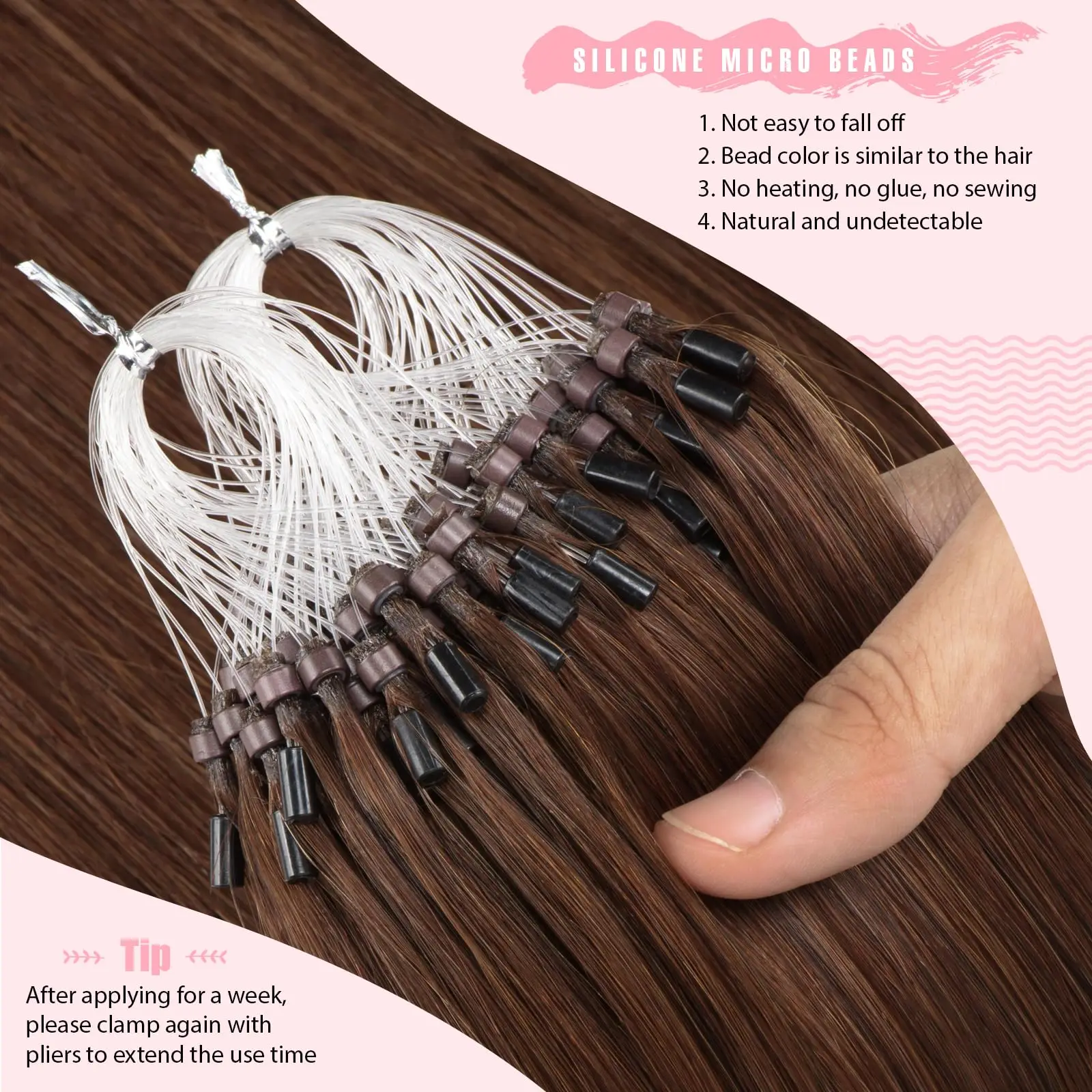 وصلات شعر بحلقة صغيرة 100% شعر بشري مستقيم لحمة حلقات مرفقة مسبقًا لنتائج احترافية سريعة