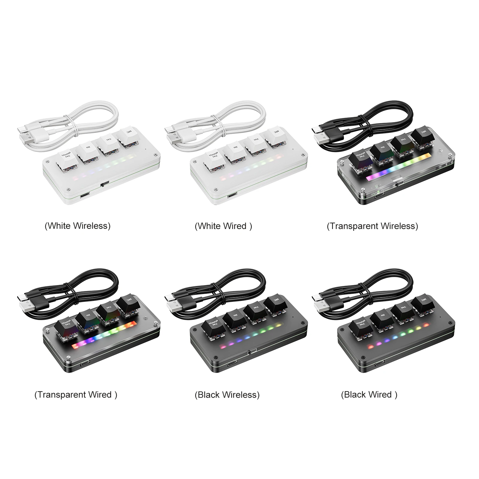4-Key Voice Input Mini Shortcut Keypad One-Click Speech to Text 2.4G Wireless USB-C RGB Backlit Office Keyboard